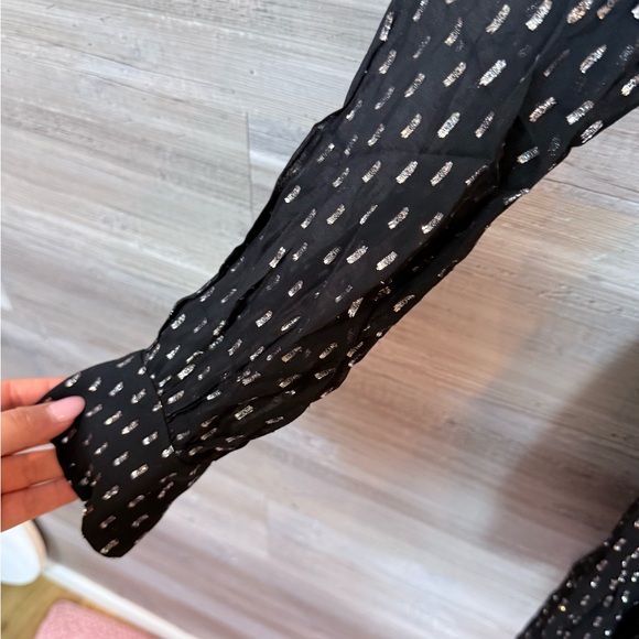 PAIGE NWT Black & Silver Metallic Silk Blend Mini Dress Size L - Picture 4 of 13